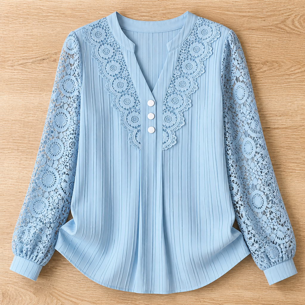 LumivaLace™ Pleated V-Neck Top — Unleash Effortless Elegance That Moves with You