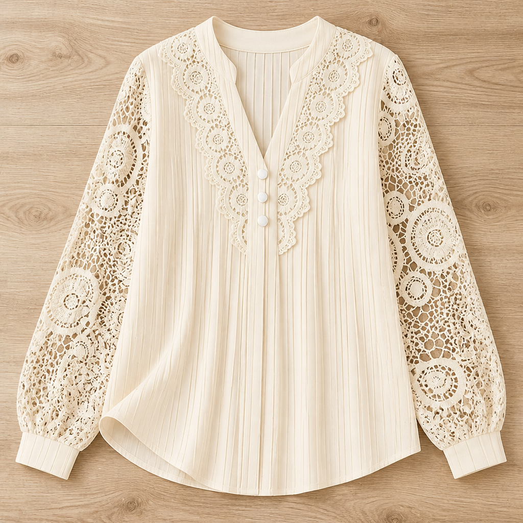 LumivaLace™ Pleated V-Neck Top — Unleash Effortless Elegance That Moves with You