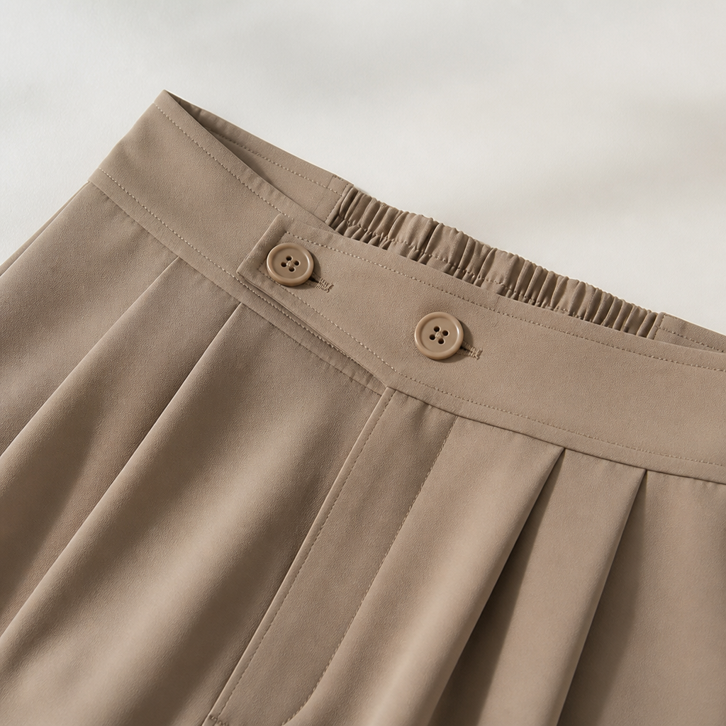VivaLume™ – High-Waist Pleated Wide-Leg Trousers with Button Waist Detail