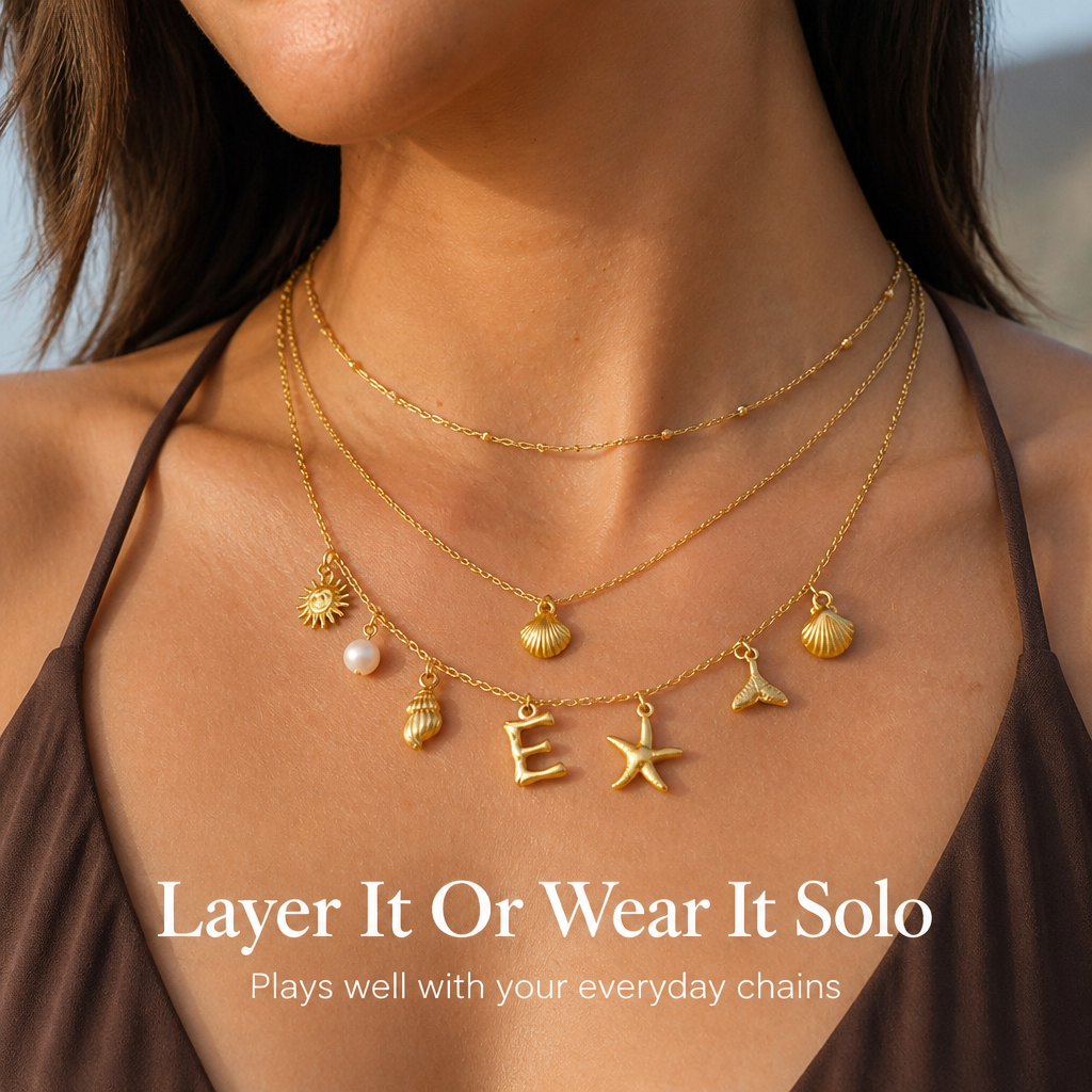 Marivaine™ – Personalized Ocean Charm Necklace with Initial & Sea Charms
