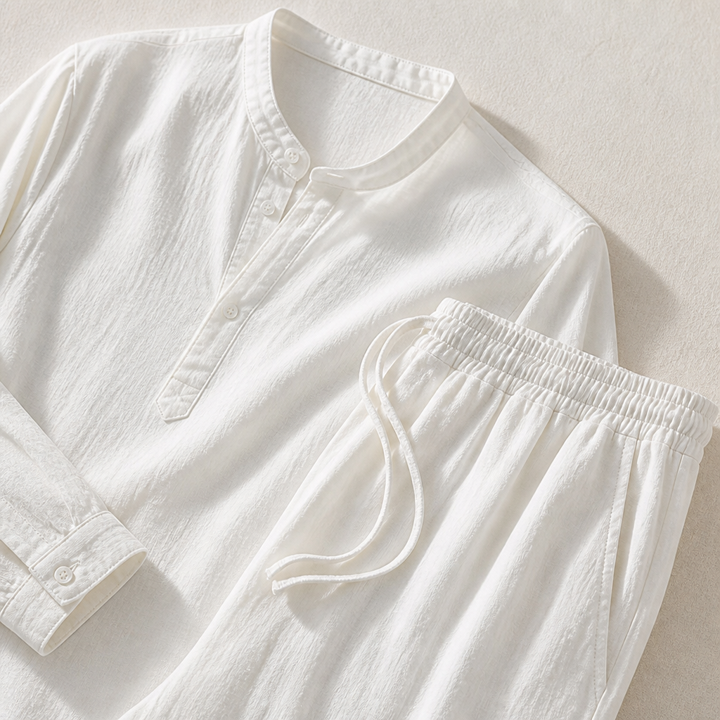 BreezyLife™ – Breathable Cotton-Blend Summer Shirt & Drawstring Pants Set