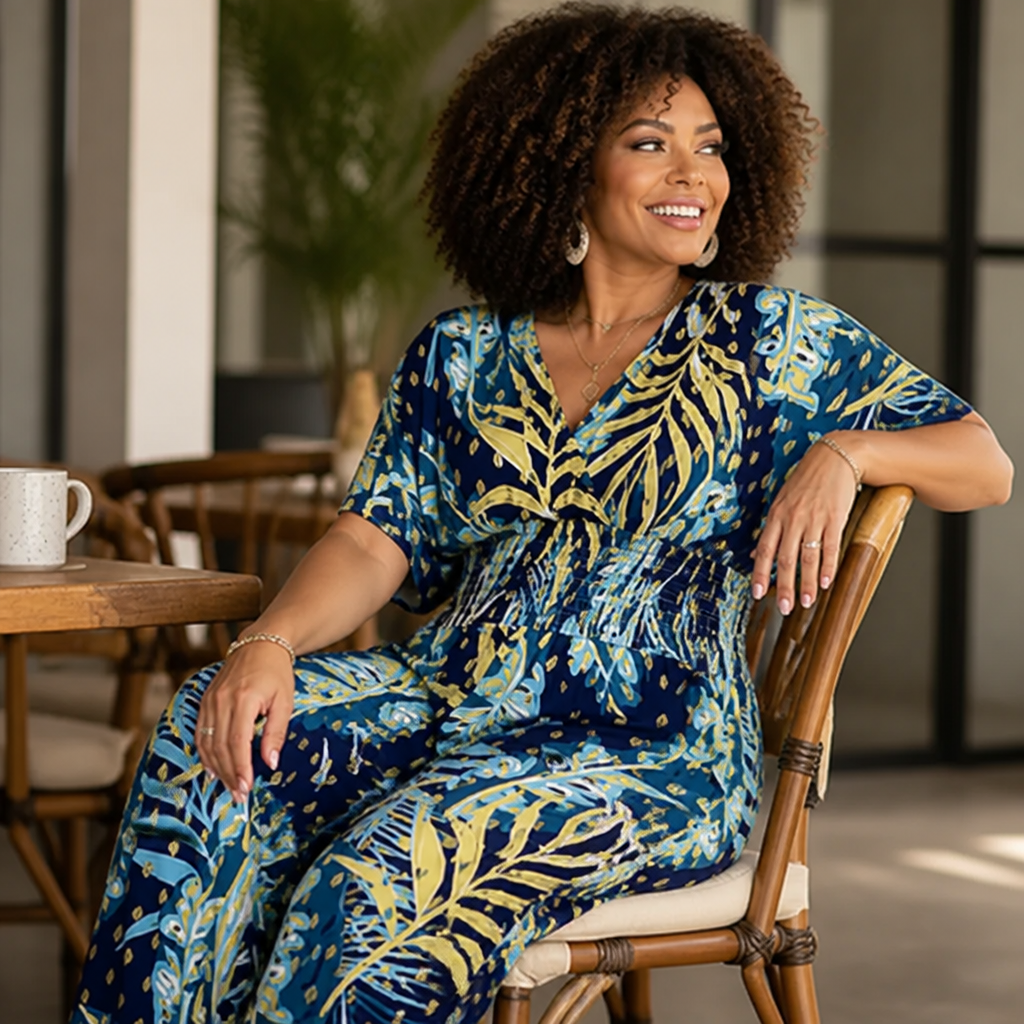 SolaraSilk™ Plus Size Leaf Print Bodysuit — Embrace Every Curve with Breathable, All-Day Confidence