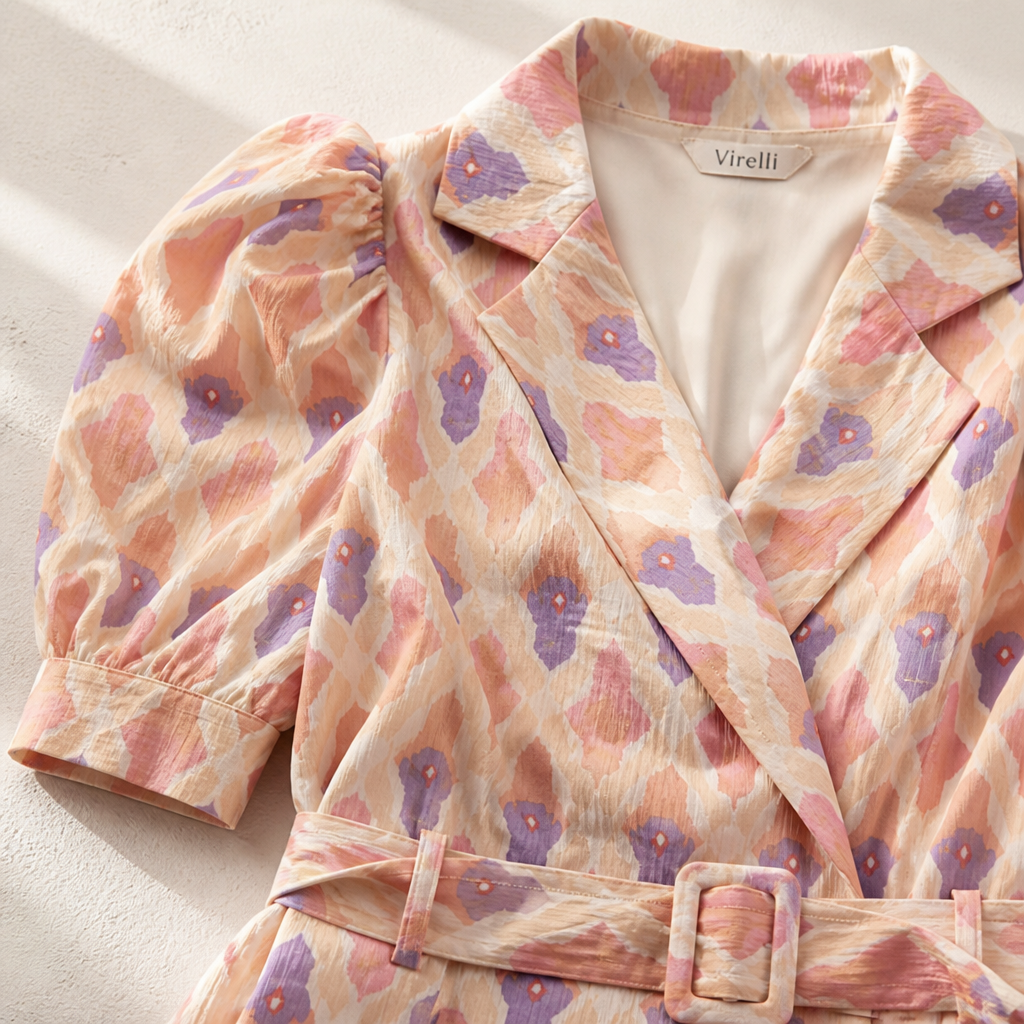 Virelli™ – Retro Printed Wrap Top & Flared Pant Set with Tie Belt