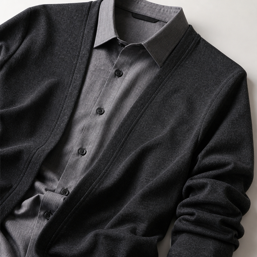 ApexForm™ – Slim-Fit 2-in-1 Knit Shirt with Layered Cardigan Look