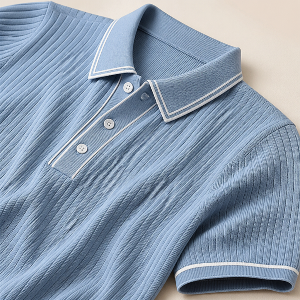 VeroStride™ – Retro Ribbed-Knit Polo with Contrast Tipped Collar