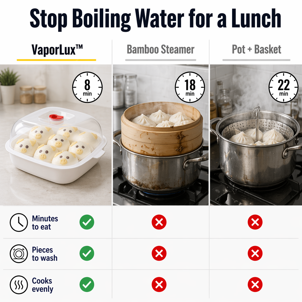 VaporLux™ — Steam Dumplings, Fish & Veggies Right in Your Microwave