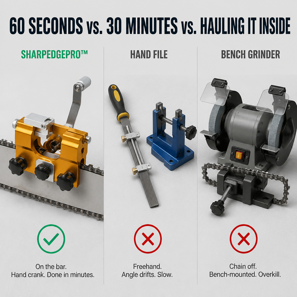 SharpEdgePro™ — Bring Any Dull Chainsaw Back to Razor-Sharp in Seconds