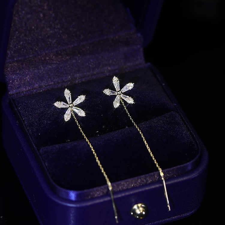 Flower Earrings with Sparkling Crystal Stones