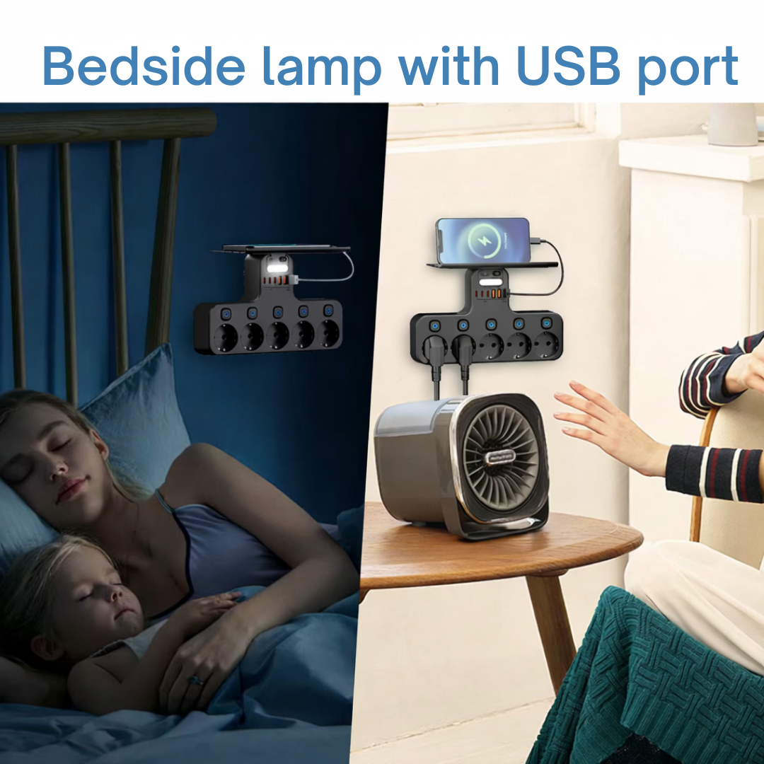 Wall Power Strip | Separately Switchable Outlets | USB Charging Ports | WallCharge