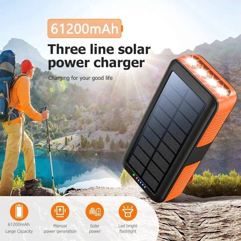 Solar Power Bank 61200mAh with Dual USB Output and Hand Crank