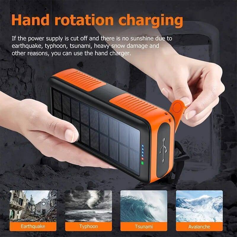 Solar Power Bank 61200mAh with Dual USB Output and Hand Crank