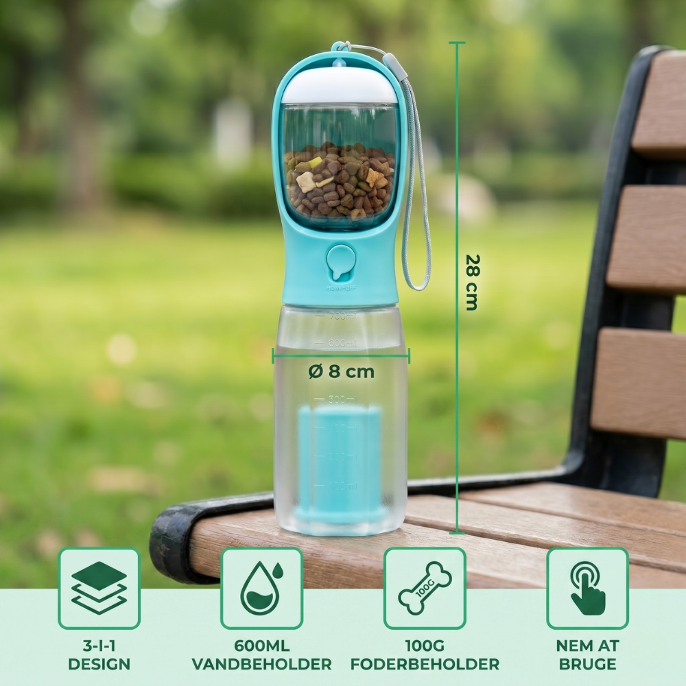 3-in-1 Dog Water Bottle with Food Container