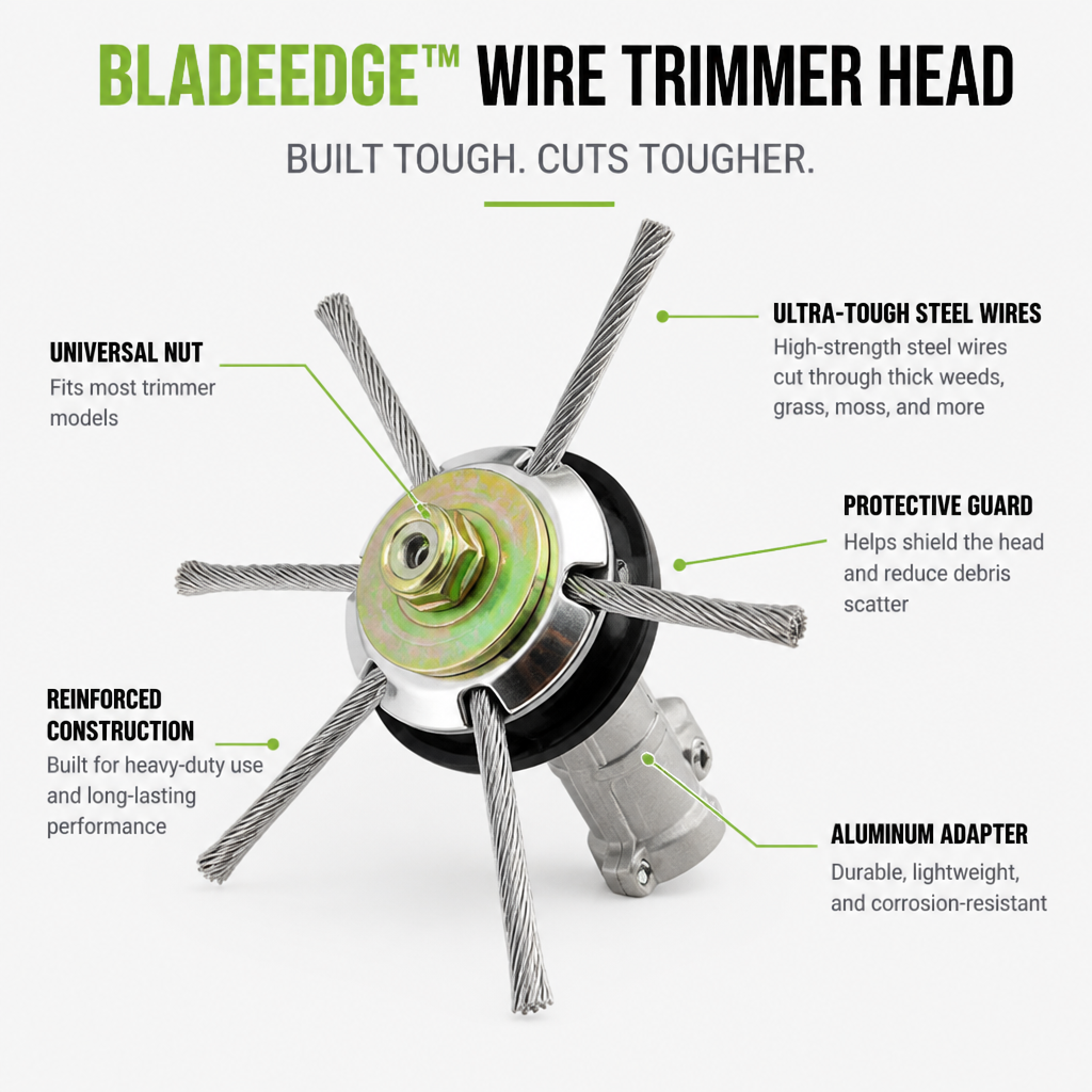 BladeEdge™ Wire Trimmer Head — Dominate Tough Weeds and Reclaim Your Yard in Minutes