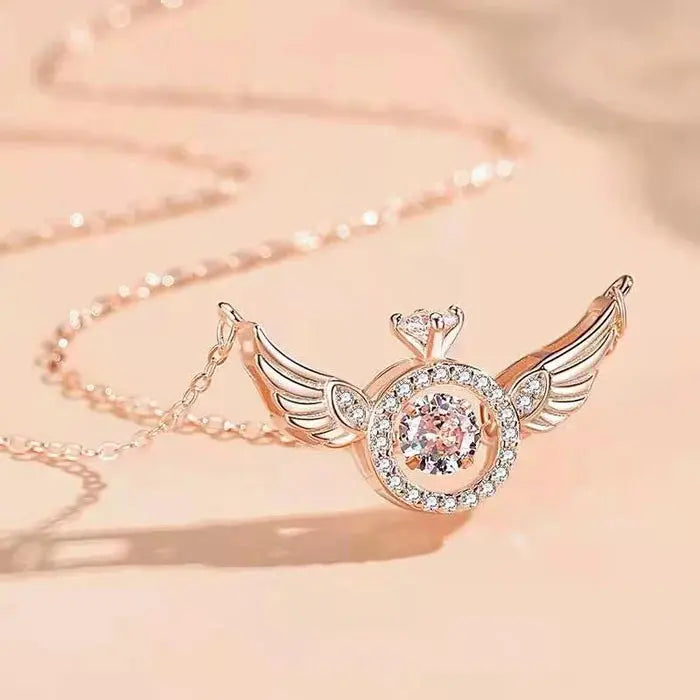 RadiantRise™ – Dainty Angel Wing Necklace with Floating Sparkle Stone