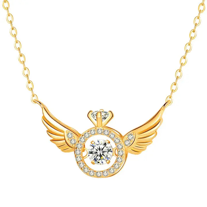 RadiantRise™ – Dainty Angel Wing Necklace with Floating Sparkle Stone