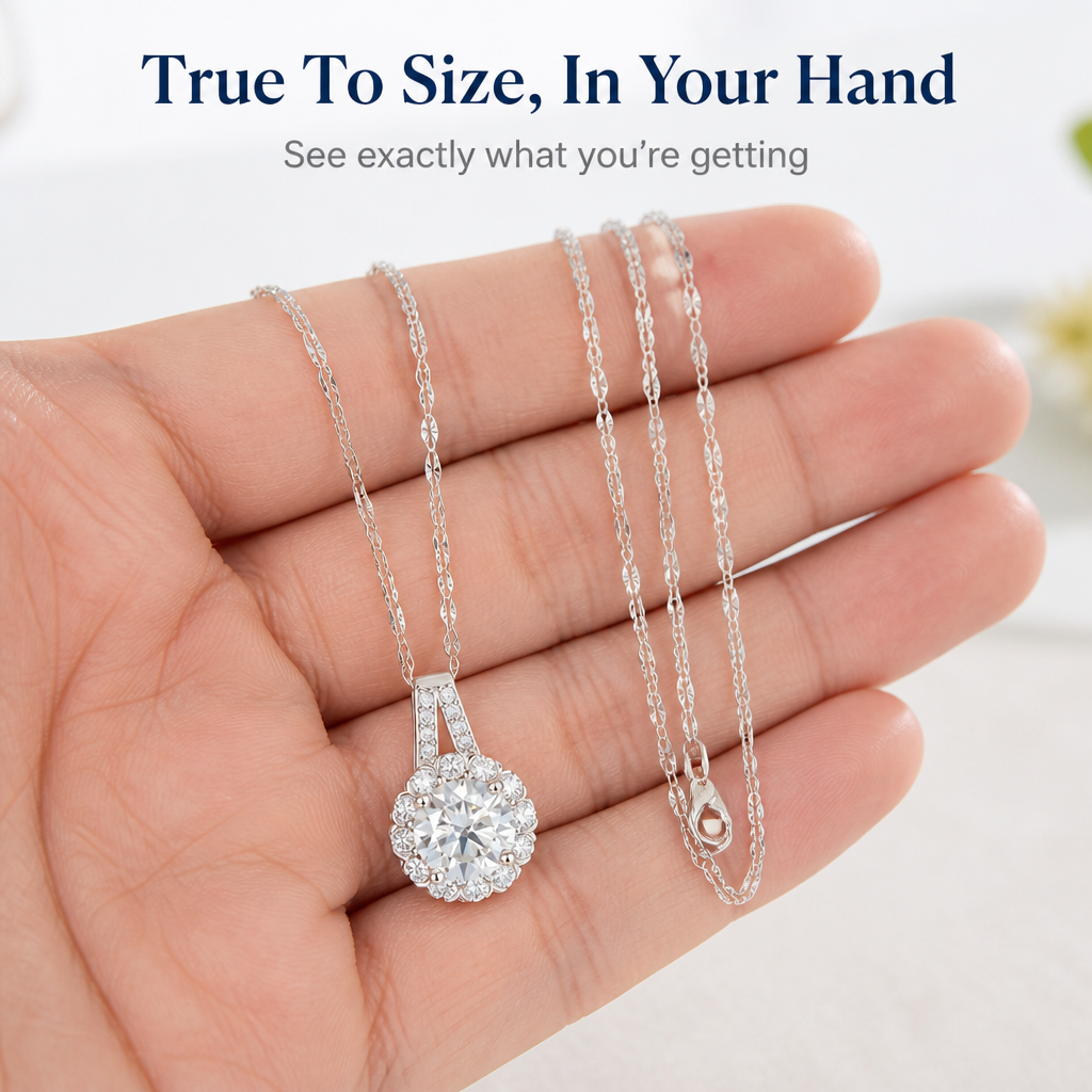 LumaRay™ – Brilliant-Cut Floral Halo Pendant Necklace in Sterling Silver
