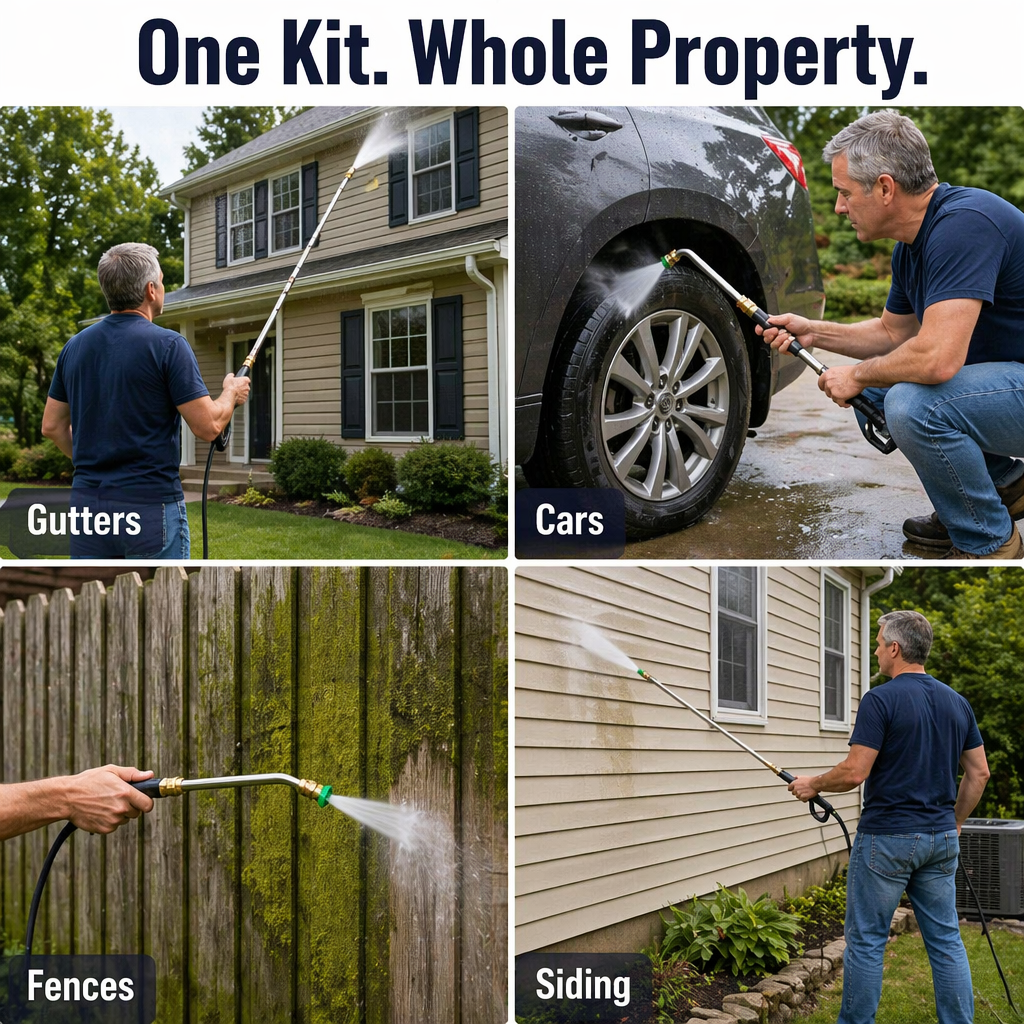 SkySweep™ — Blast Gutters, Siding & Second-Story Grime Without Climbing a Ladder