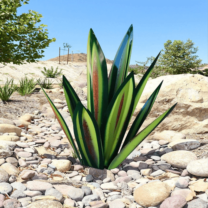 Turquoise Copper Outdoor Sculpture - Metal Agave Garden Light
