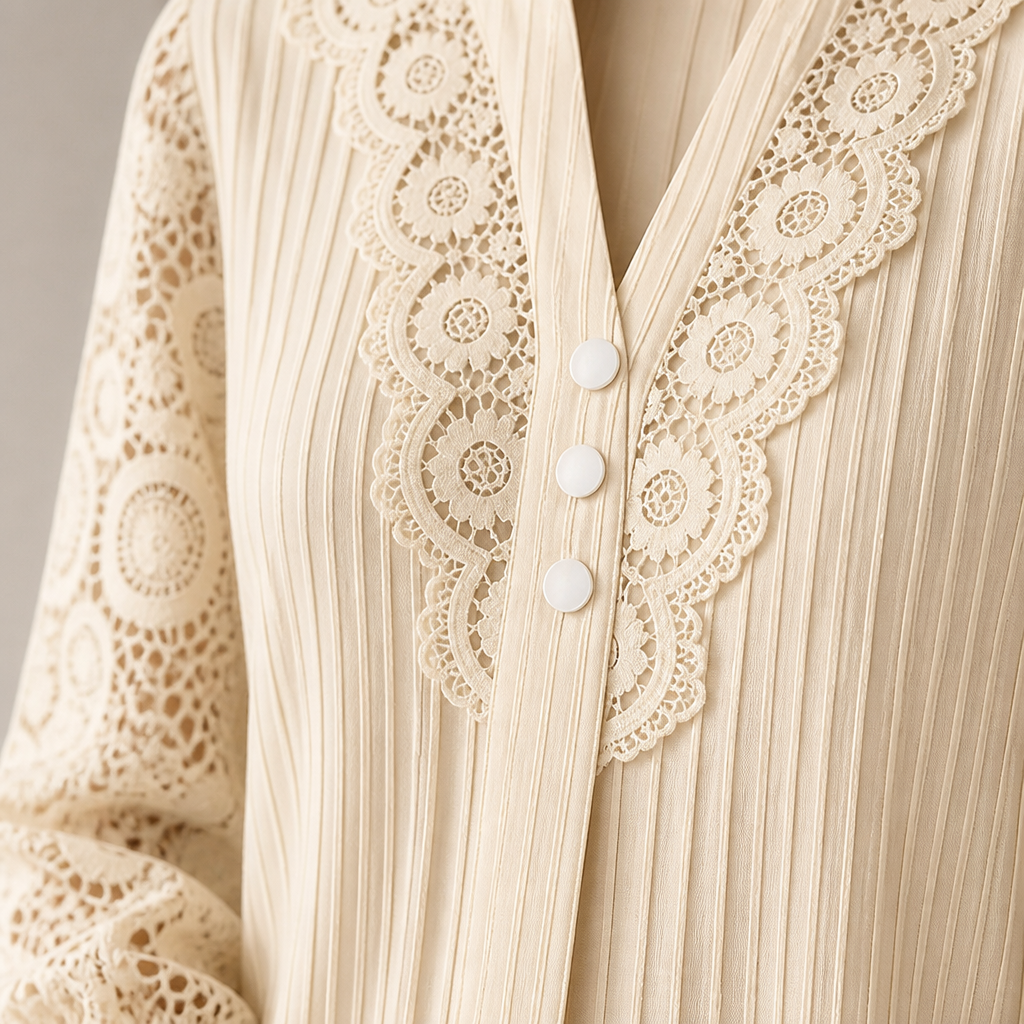 LumivaLace™ Pleated V-Neck Top — Unleash Effortless Elegance That Moves with You