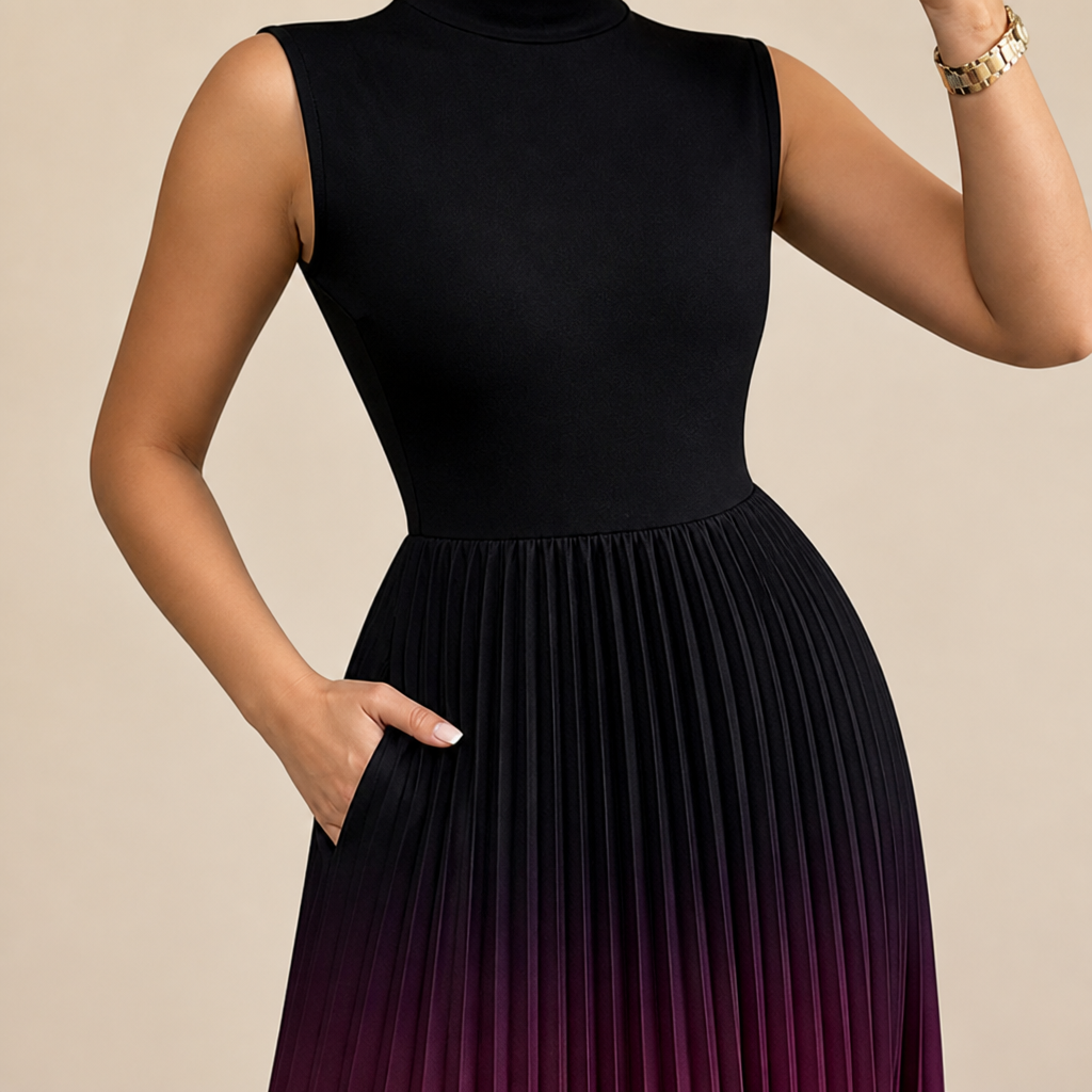 LioraMist™ – Sleeveless Ombre Pleated Maxi Dress with Hidden Pockets