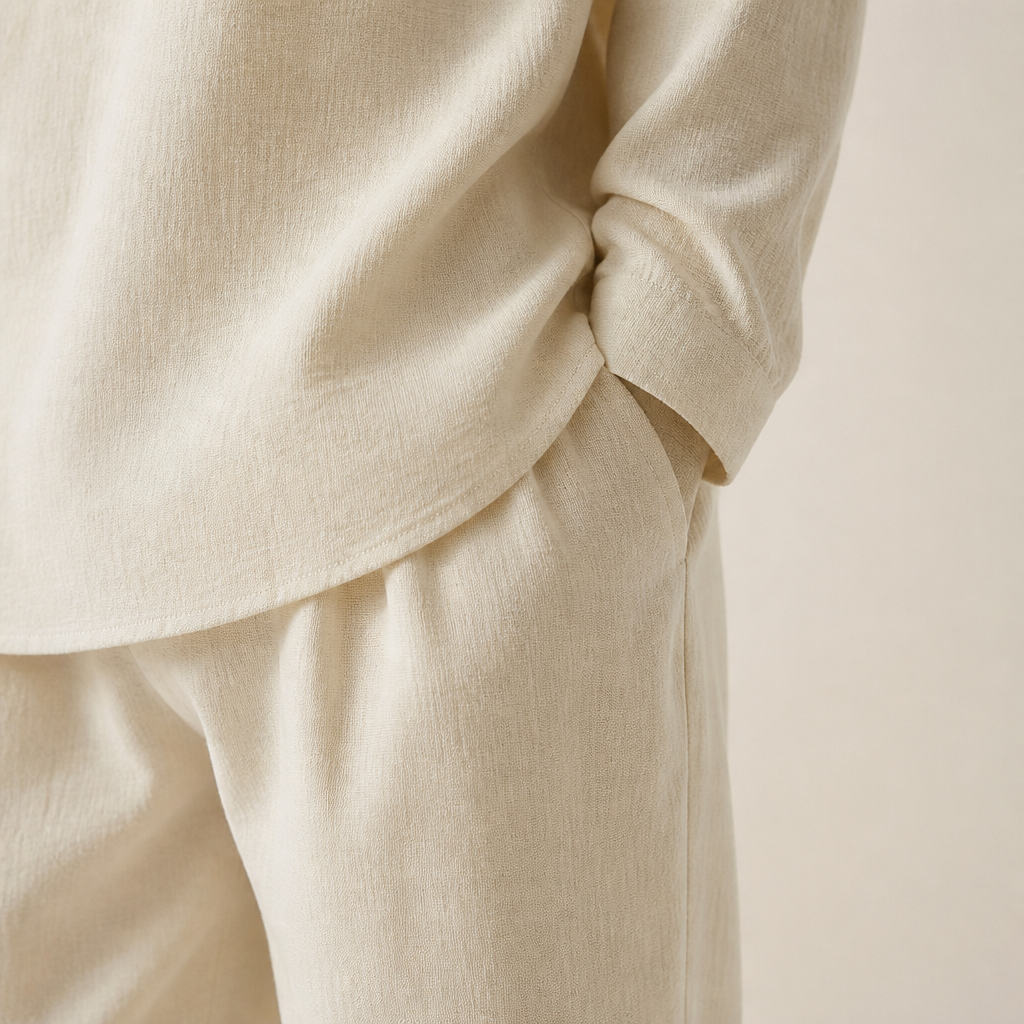 BreezyLife™ – Breathable Cotton-Blend Summer Shirt & Drawstring Pants Set