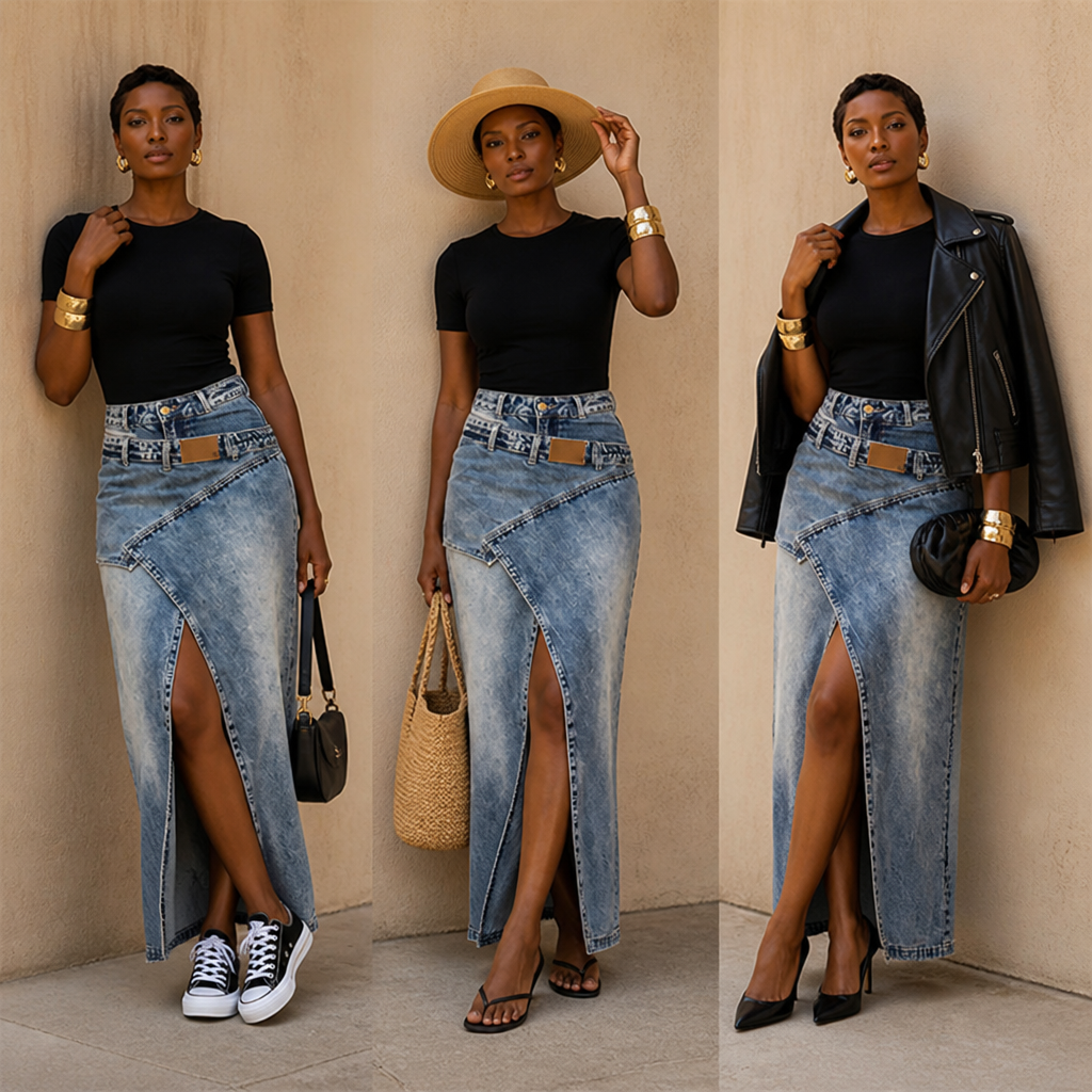 SuraDenim™ Maxi Skirt — Command Every Room with Effortless, Head-Turning Confidence