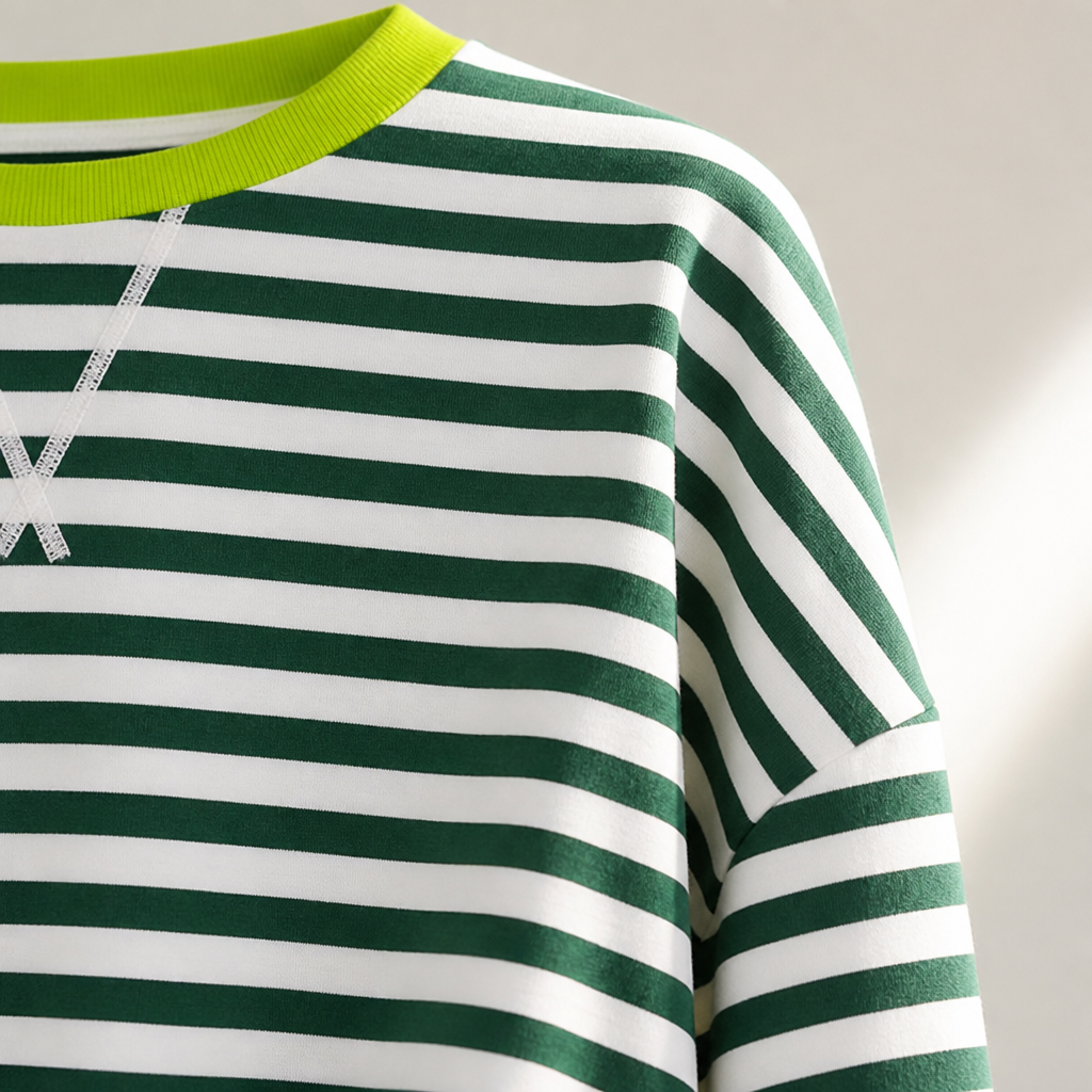 VeroLuxe™ – Relaxed Striped Crewneck Sweatshirt with Contrast Trim