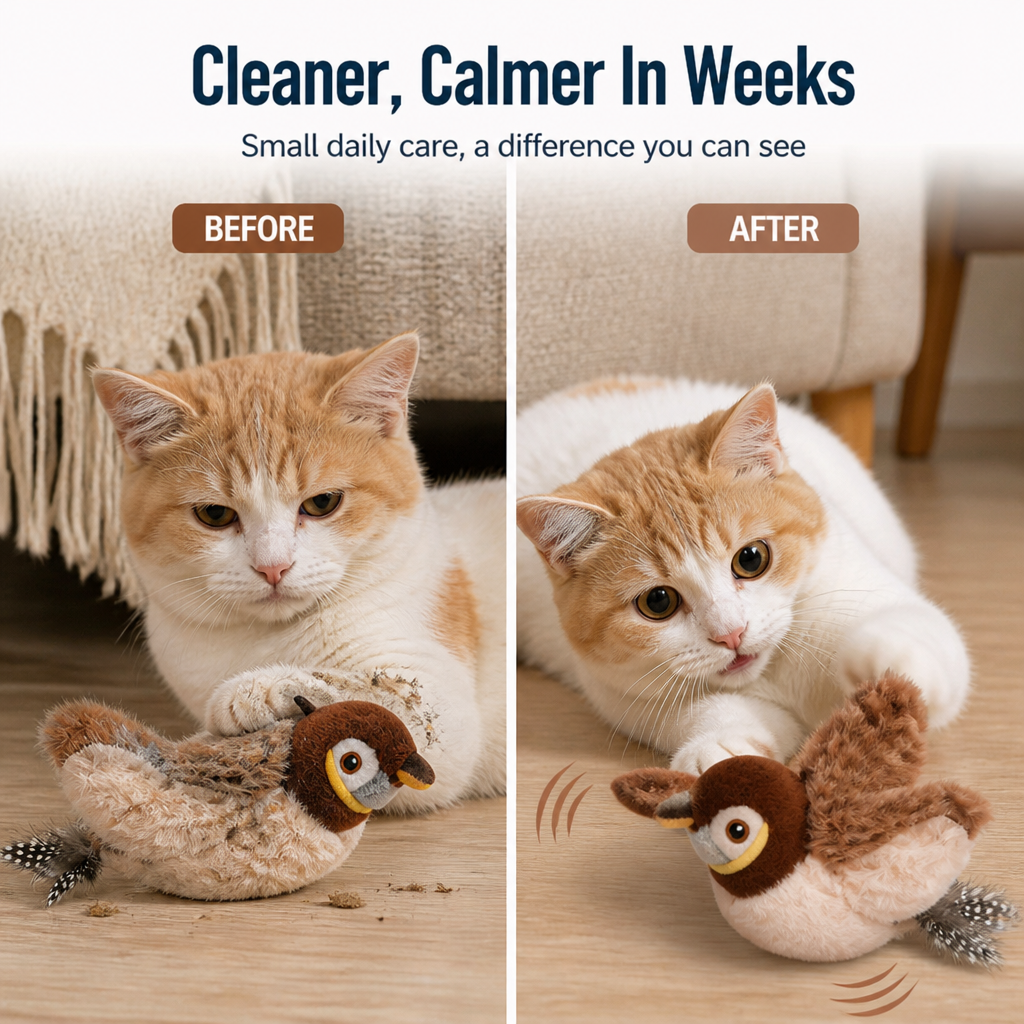 Touch-Activated Chirping Plush Cat Toy (Indoor)