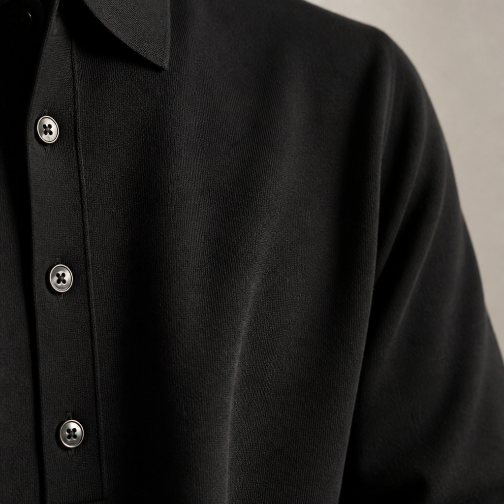 LuxeWave™ – Fine-Knit Long-Sleeve Polo with Three-Button Placket