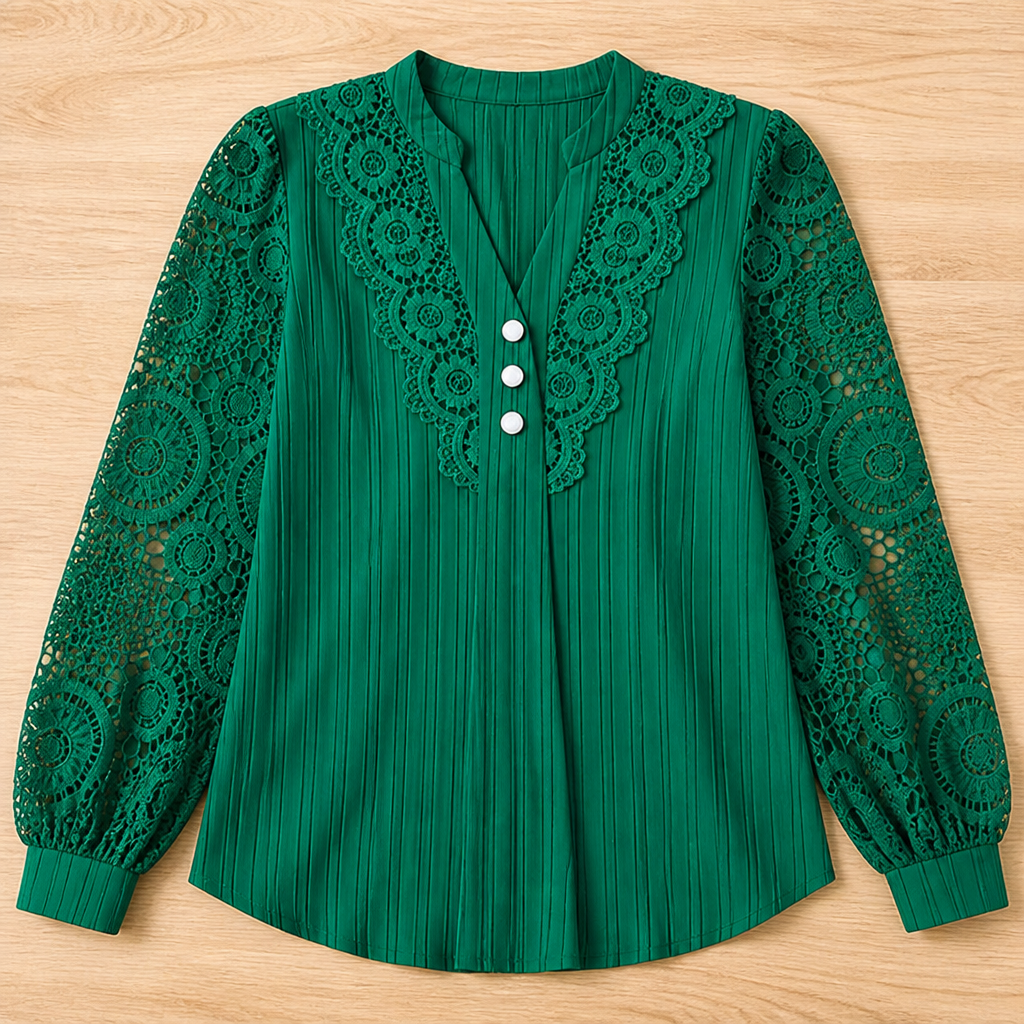 LumivaLace™ Pleated V-Neck Top — Unleash Effortless Elegance That Moves with You