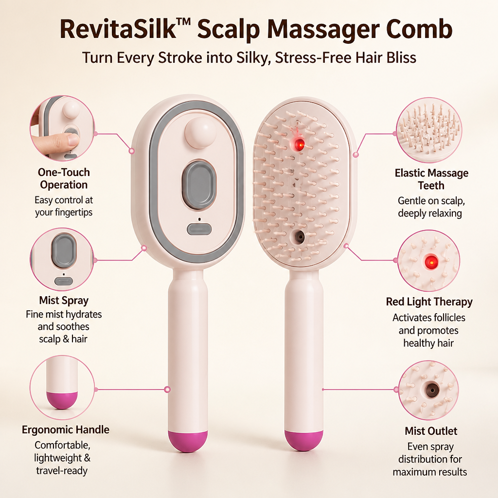 RevitaSilk™ Scalp Massager Comb — Turn Every Stroke into Silky, Stress-Free Hair Bliss