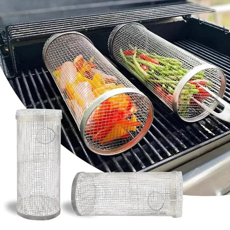 Stainless Metal Grill Basket | Rolling Tray | Suitable for Small Grill Items | GrillRoll