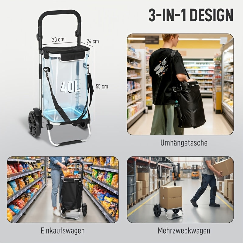 Collapsible 3-in-1 Shopping Cart with Cooler Compartment