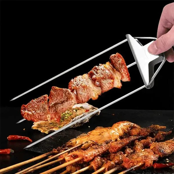 Stainless Steel BBQ Skewer | Double-Tine Design | Slide Scraper for Easy Cleaning | SpießPro
