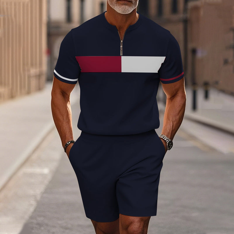 Marsten™ – Tailored Zip-Collar Shirt and Shorts Set for Men