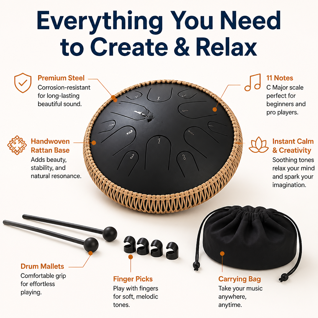 SereniTone™ Steel Tongue Drum — Instantly Melt Stress and Unlock Your Creative Flow