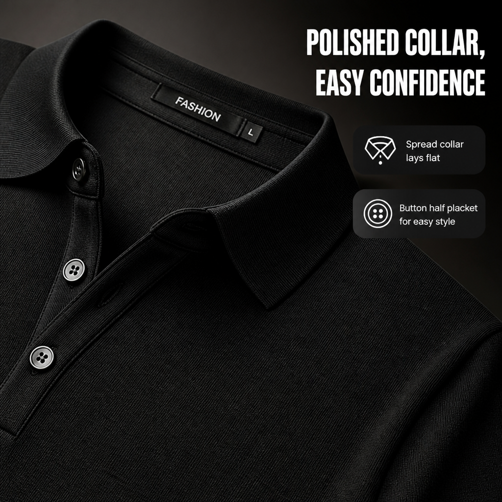ValorWeave™ – Tailored Knit Polo with Spread Collar & Button Placket