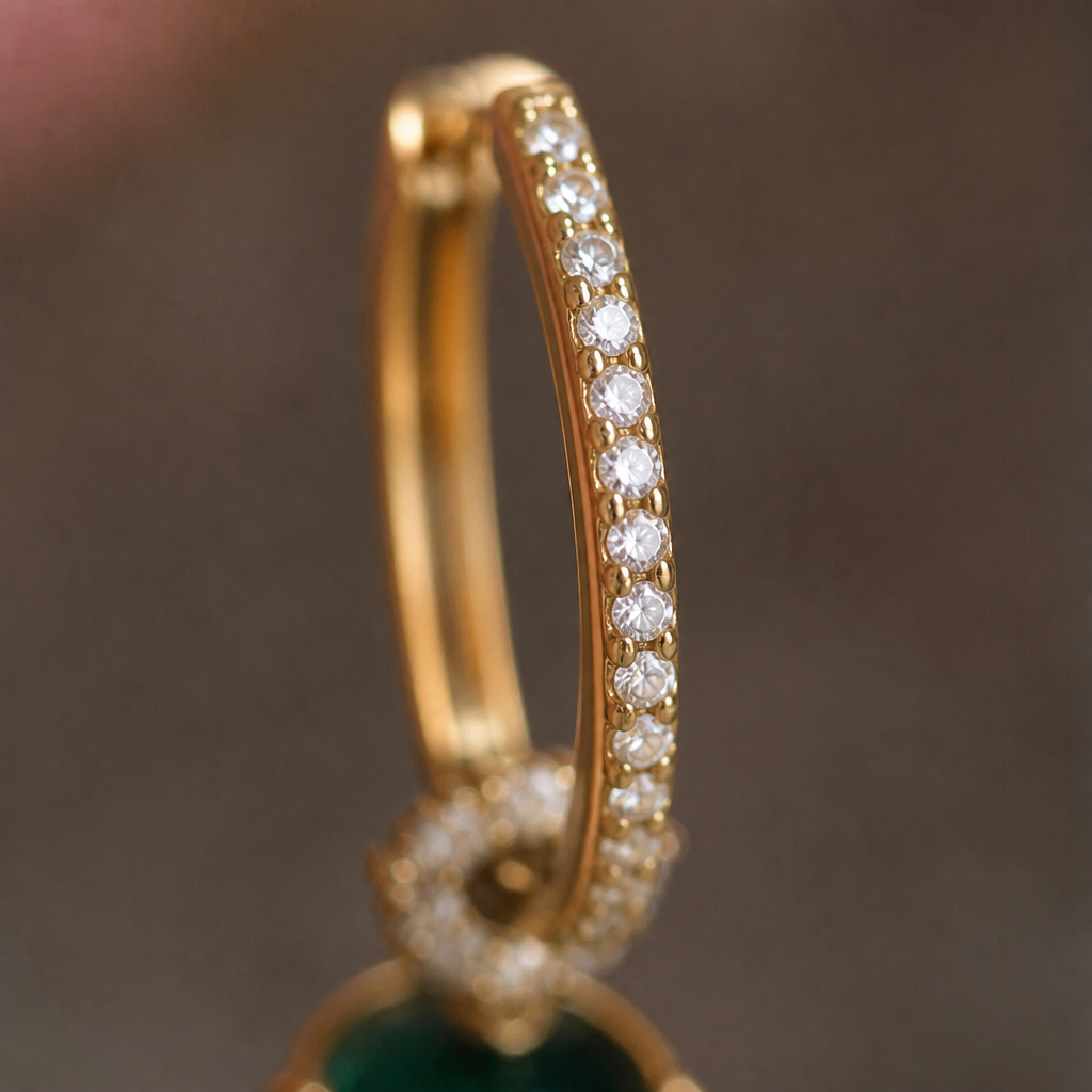 SolaraLuxe™ – Pavé Gold Hoop Earrings with Emerald Crystal Drop