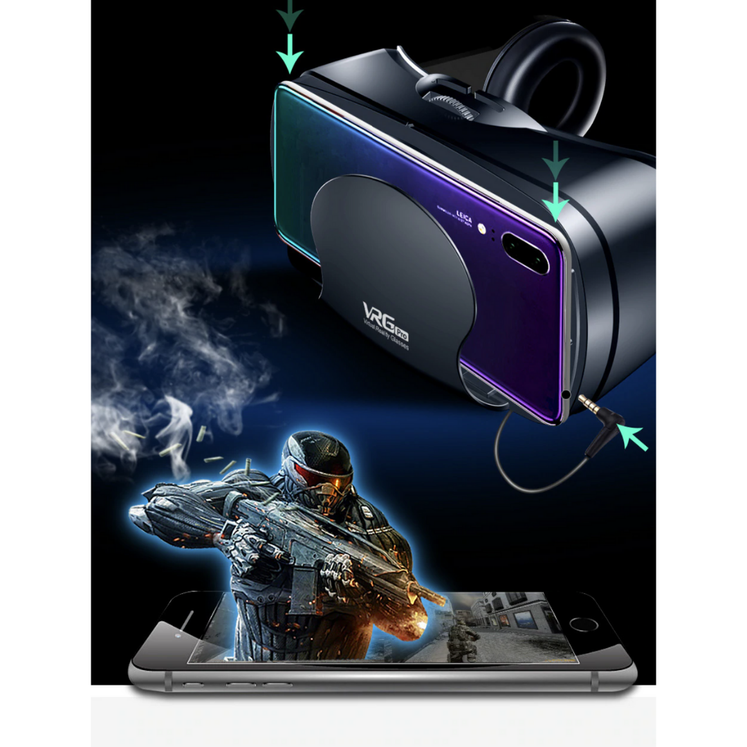 VR Headset with Built-in Headphones – Adjustable Lenses, Broad View & Universal Phone Support | Immersive 3D Experience for Smartphones