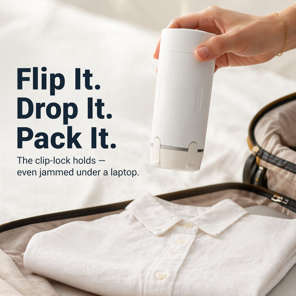 VoyaPack™ — Pack, Lock & Dispense All Four Toiletries From One Case