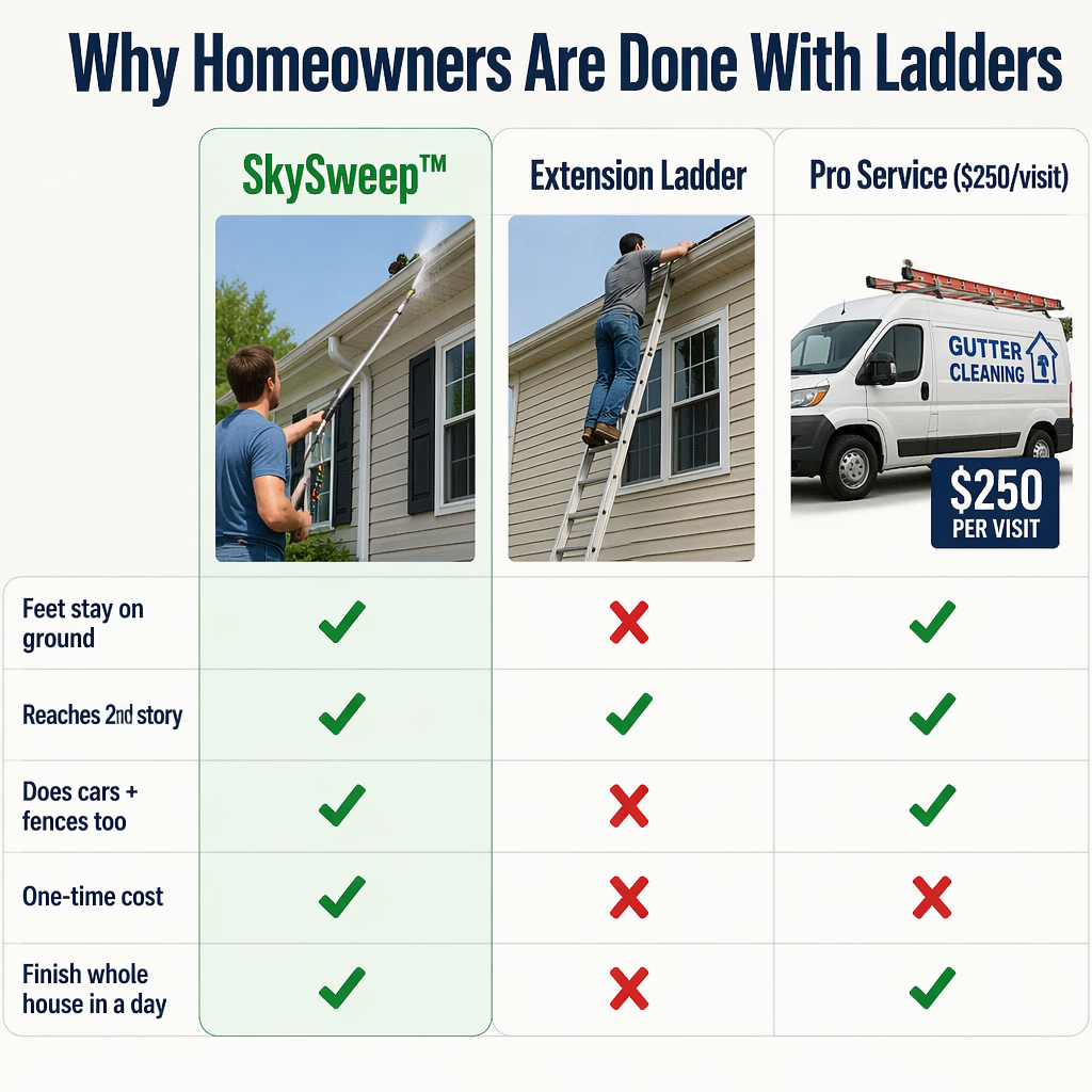 SkySweep™ — Blast Gutters, Siding & Second-Story Grime Without Climbing a Ladder