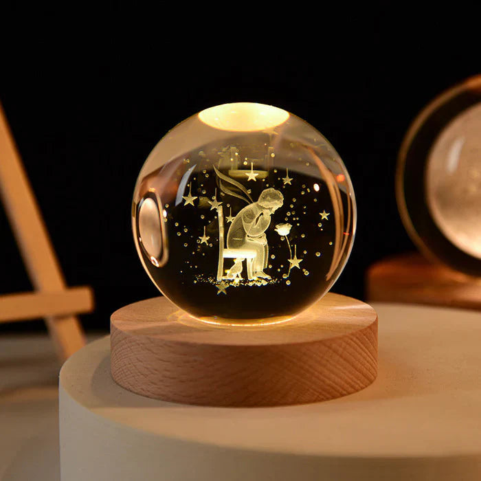 3D Carved Crystal Globe Lamp – Soft LED Night Light