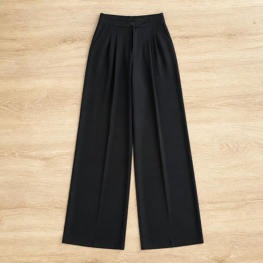 VivaLume™ – High-Waist Pleated Wide-Leg Trousers with Button Waist Detail