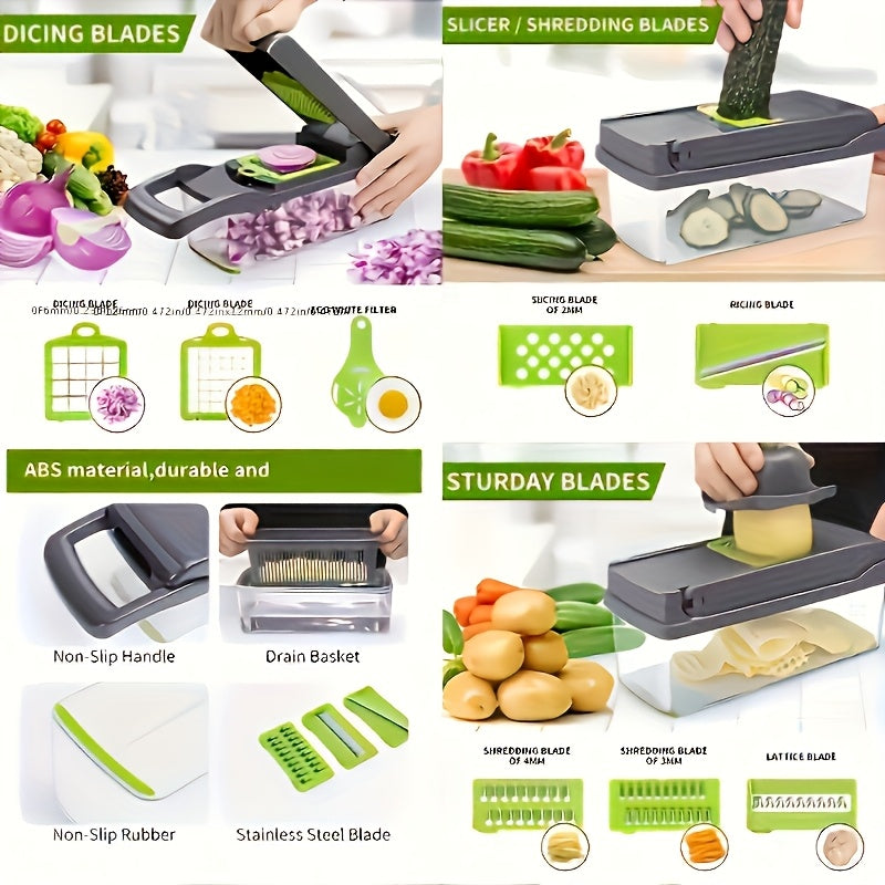 16-in-1 Multi-Functional Vegetable Chopper with Collecting Container