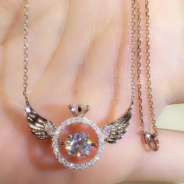 RadiantRise™ – Dainty Angel Wing Necklace with Floating Sparkle Stone