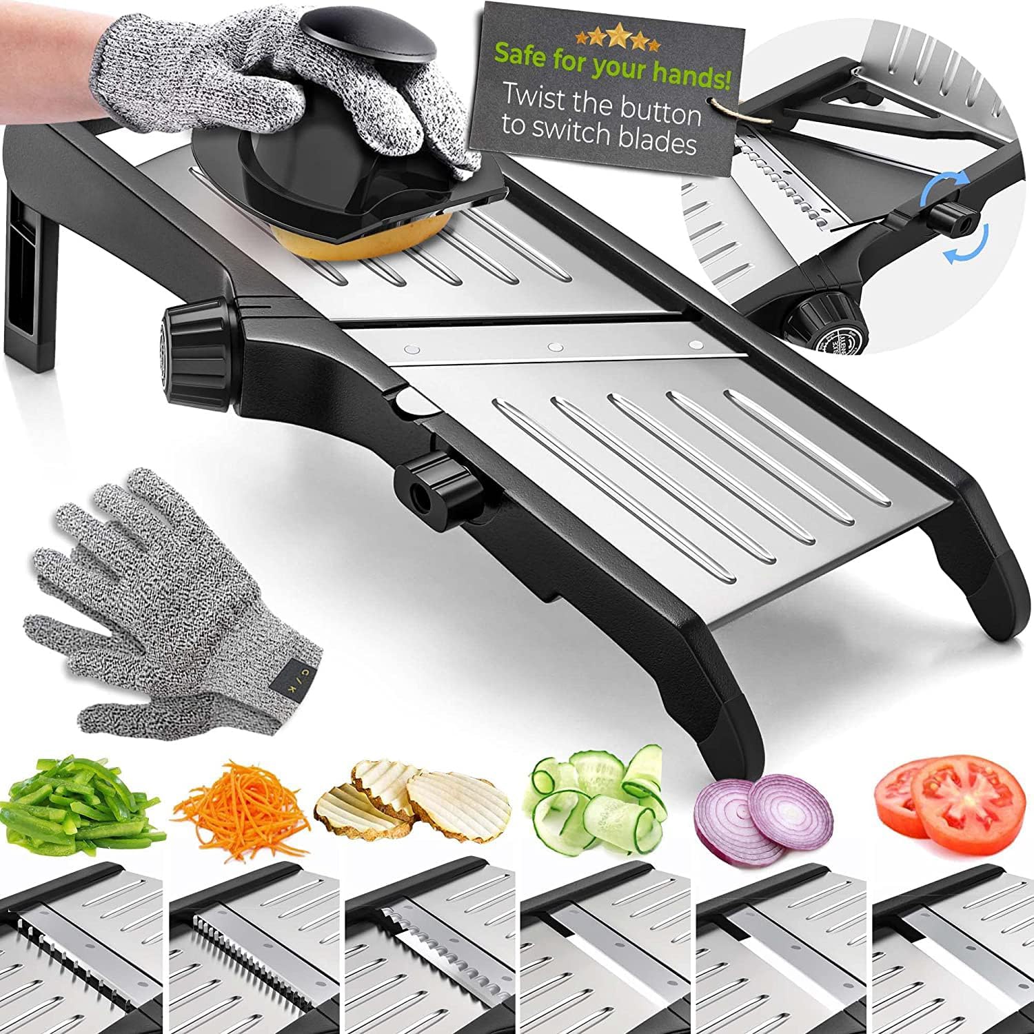 Precision Food Slicer with Safety Gloves – Safe Kitchen Tool for Meal Prep