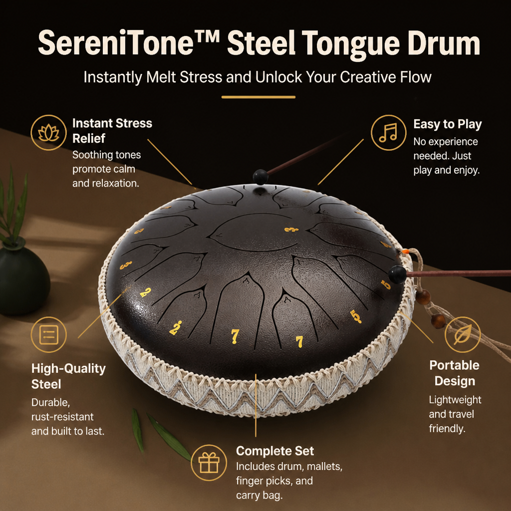 SereniTone™ Steel Tongue Drum — Instantly Melt Stress and Unlock Your Creative Flow