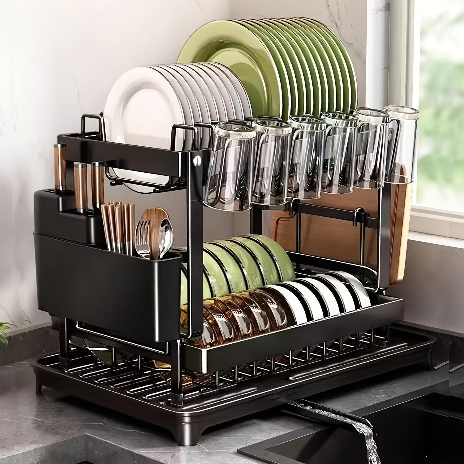 Two-Tier Draining Rack with Drainage System