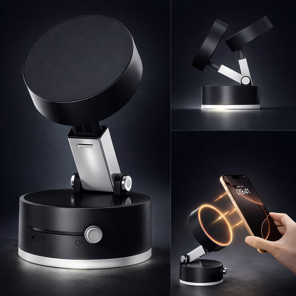 Car Phone Mount with Suction Base | Magnetic Hold | Flexible, Rotatable and Foldable | Magnevo