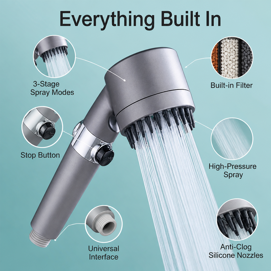 AquaVita™ 4-in-1 Shower Head — Transform Your Shower Into a Revitalizing Spa Escape Every Day